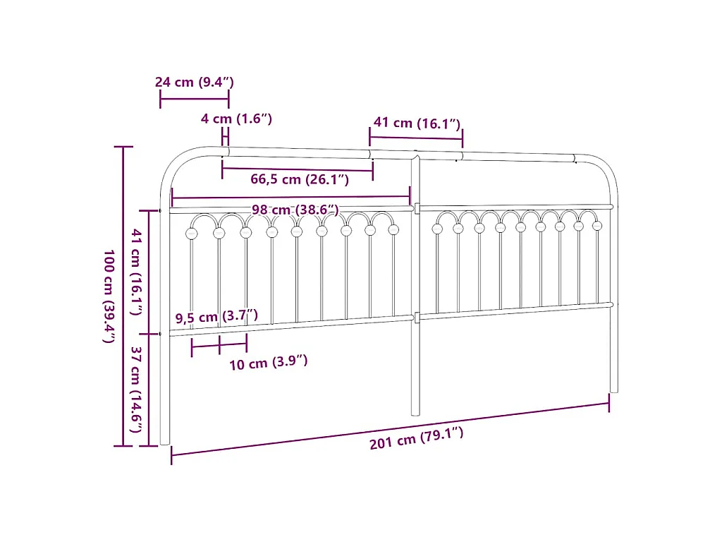Tête de lit de remplacement métal blanc 200 cm