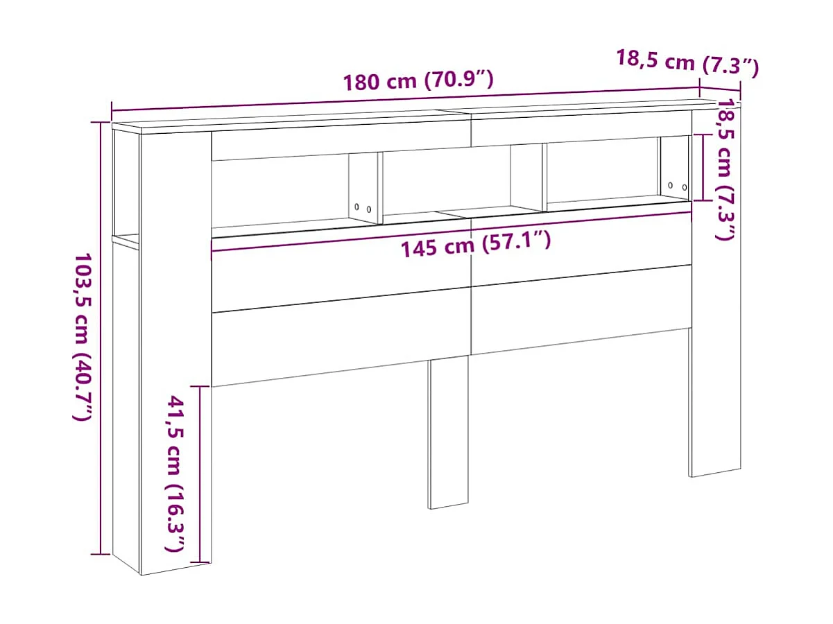 LED-Kopfteil Altholz-Optik 180x18,5x103,5 cm Holzwerkstoff