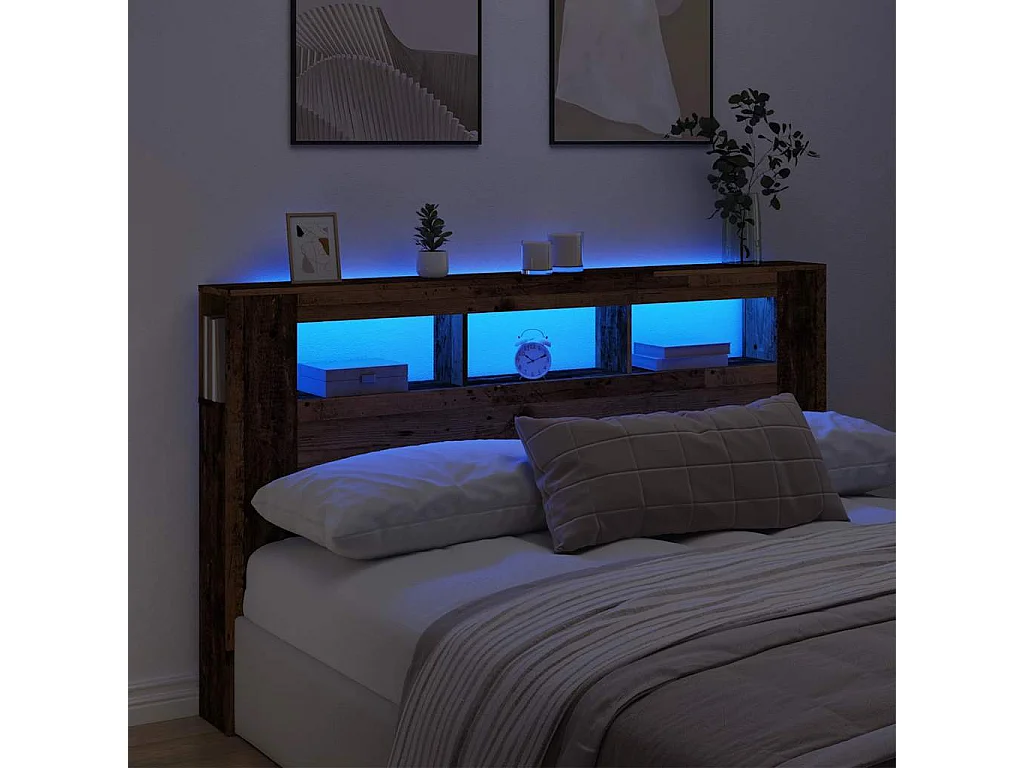 Testiera LED Legno Antico 180x18,5x103,5 cm Legno Multistrato