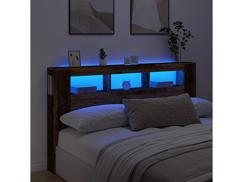 LED-Kopfteil Altholz-Optik 180x18,5x103,5 cm Holzwerkstoff