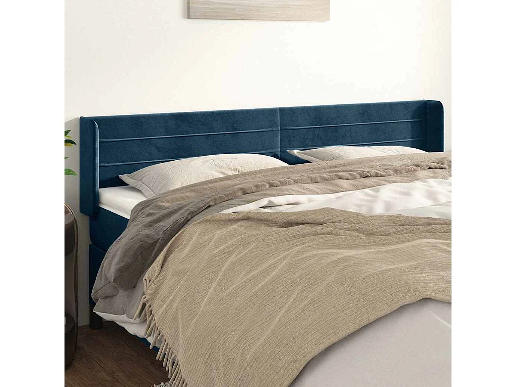 Hoofdbord met randen 183x16x78/88 cm fluweel donkerblauw