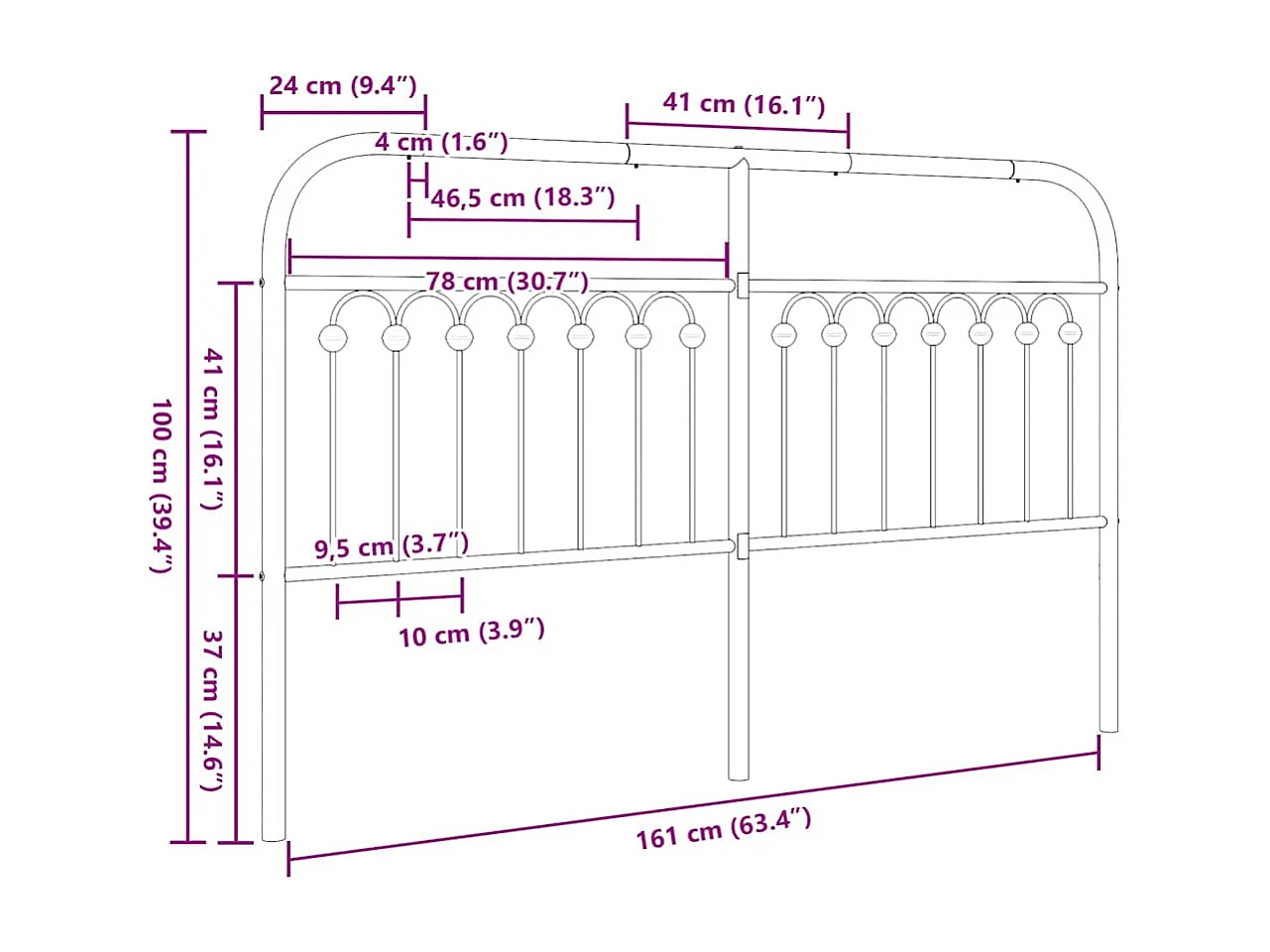 Ersatz-Kopfteil Metall Weiß 160 cm