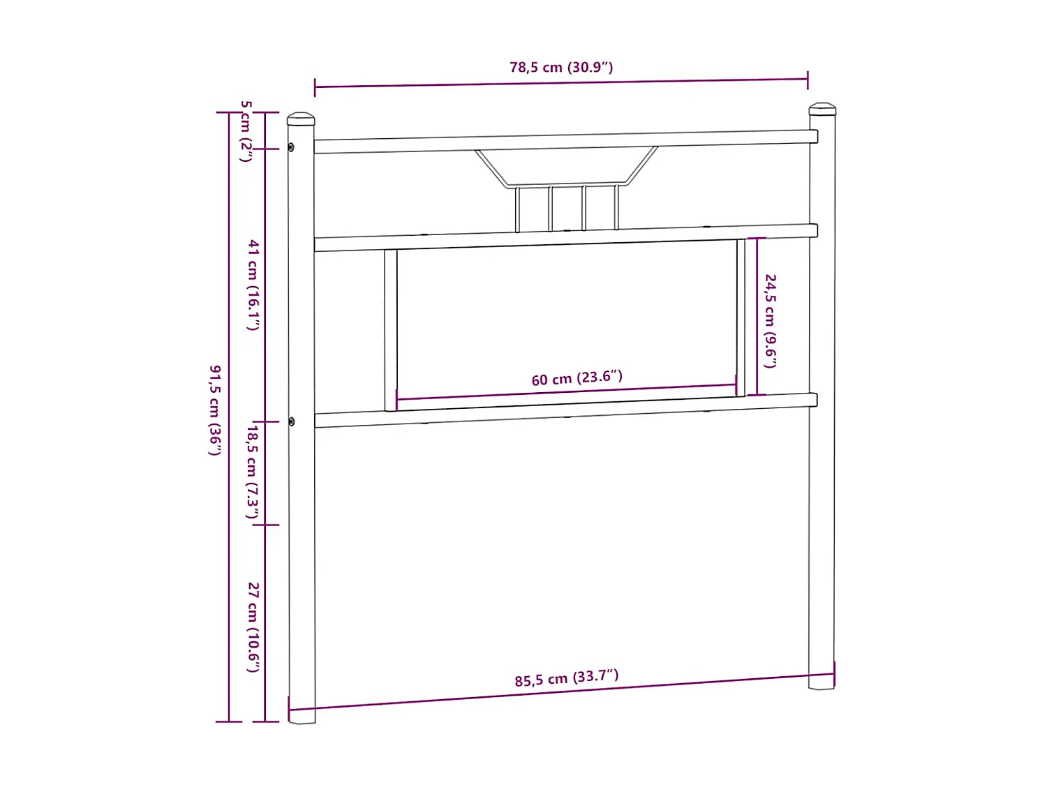 Cabeceira de cama 80 cm derivados madeira/aço carvalho castanho