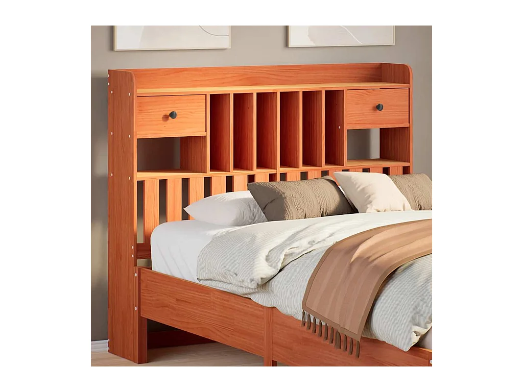 Tête de lit avec rangement cire marron 135cm bois massif de pin