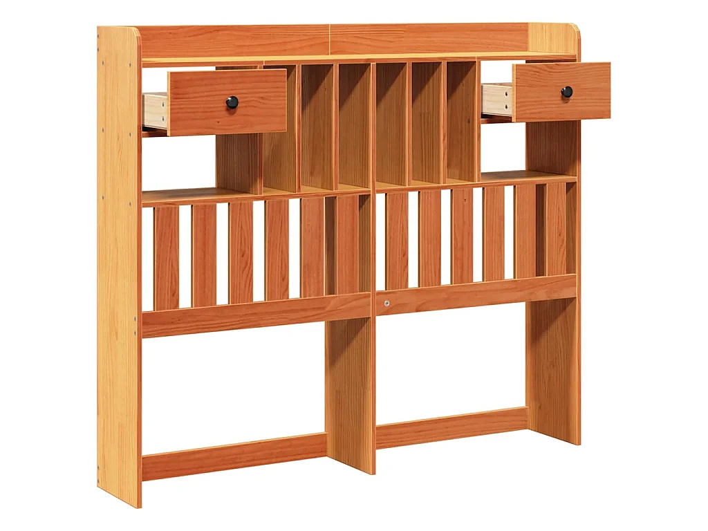 Tête de lit avec rangement cire marron 135cm bois massif de pin