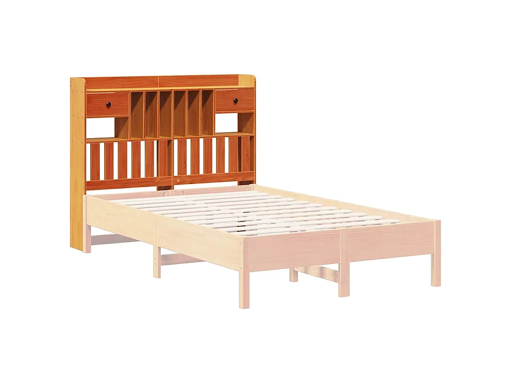 Tête de lit avec rangement cire marron 135cm bois massif de pin