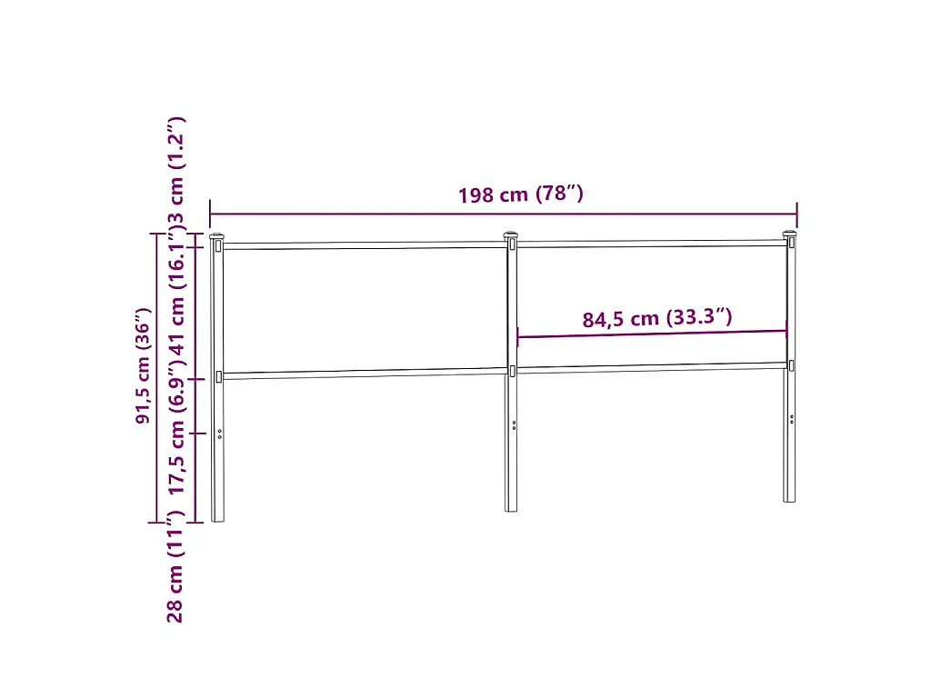 Vervangend hoofdbord 190 cm bewerkt hout en staal bruin eikenkleurig