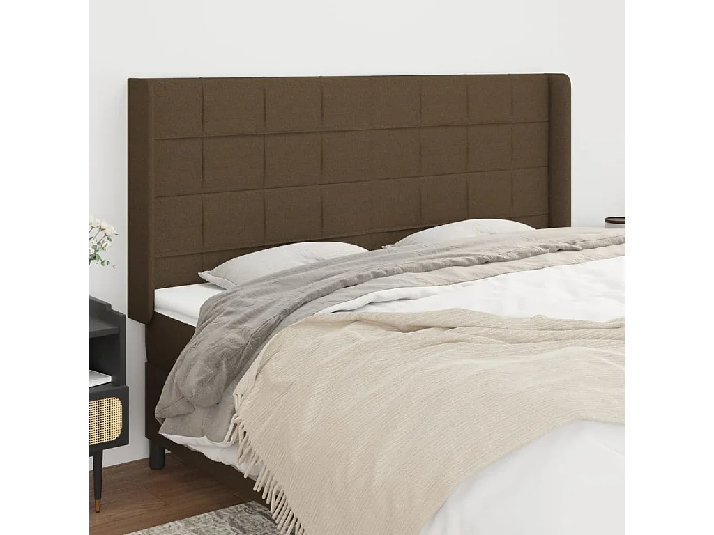 Tête de lit avec oreilles Marron foncé 203x16x118/128 cm Tissu