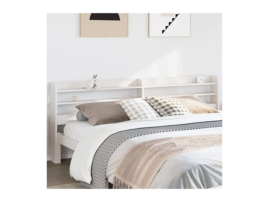 Tête de lit avec étagères blanc 200 cm bois massif de pin