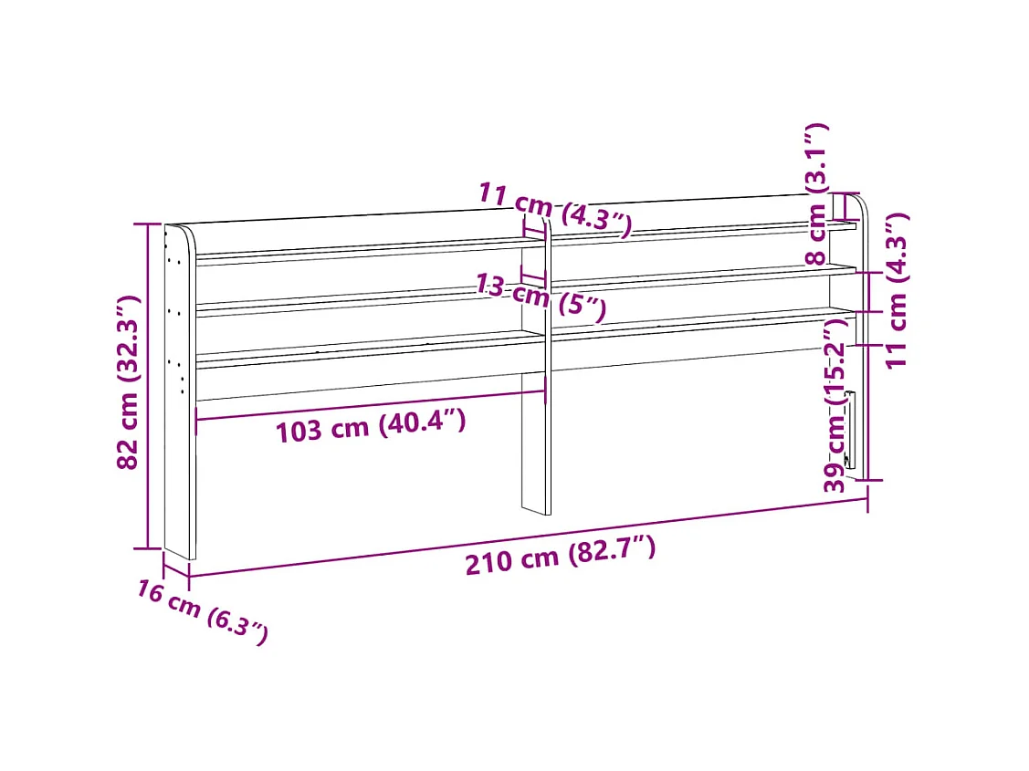 Tête de lit avec étagères blanc 200 cm bois massif de pin