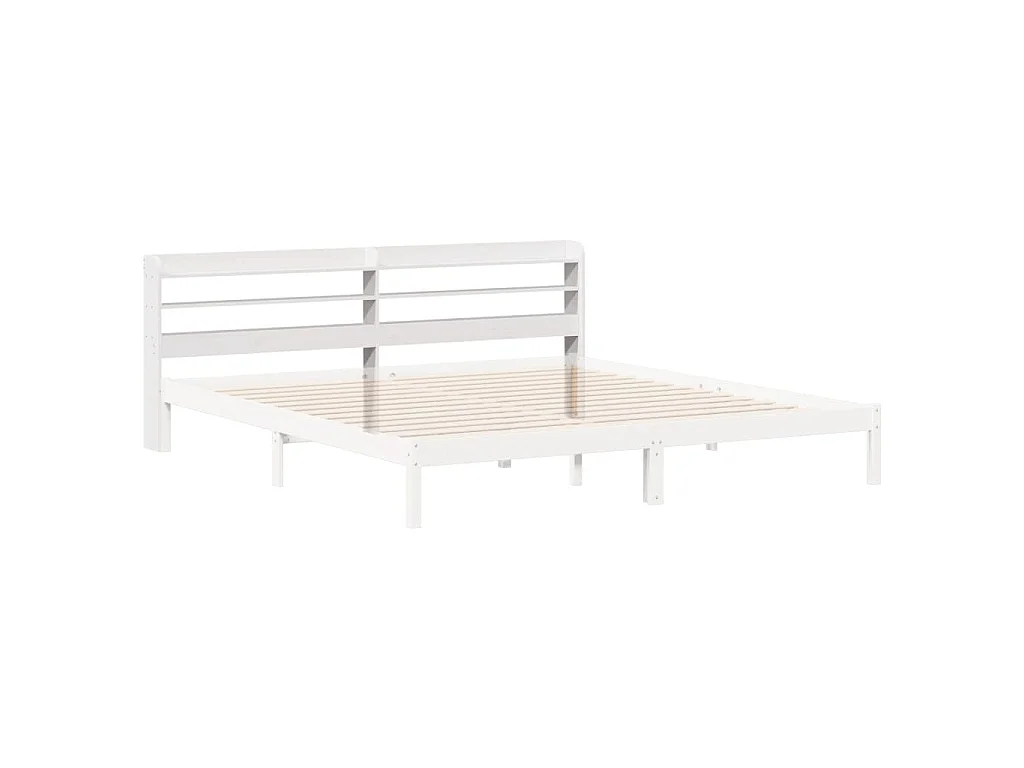 Testiera con Ripiani Bianca 200 cm in Legno Massello di Pino