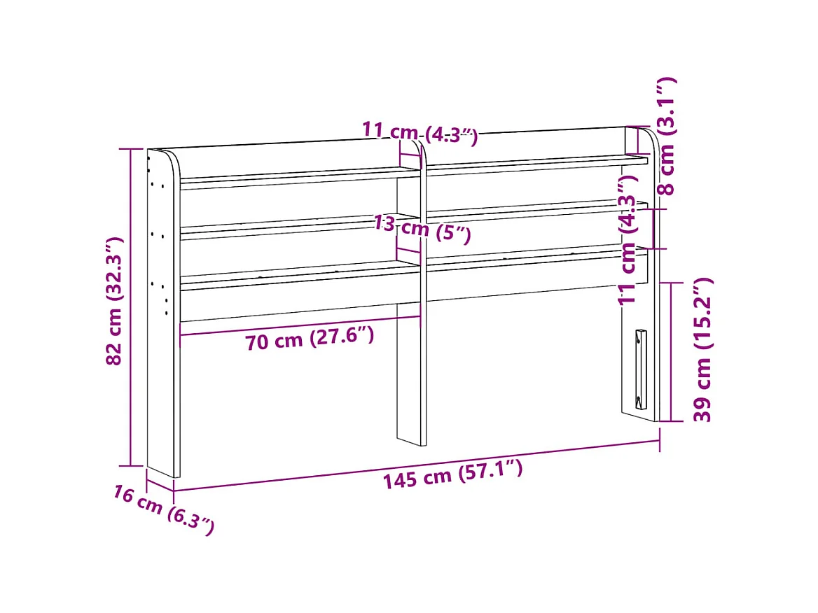 Tête de lit avec étagères 135 cm bois massif de pin
