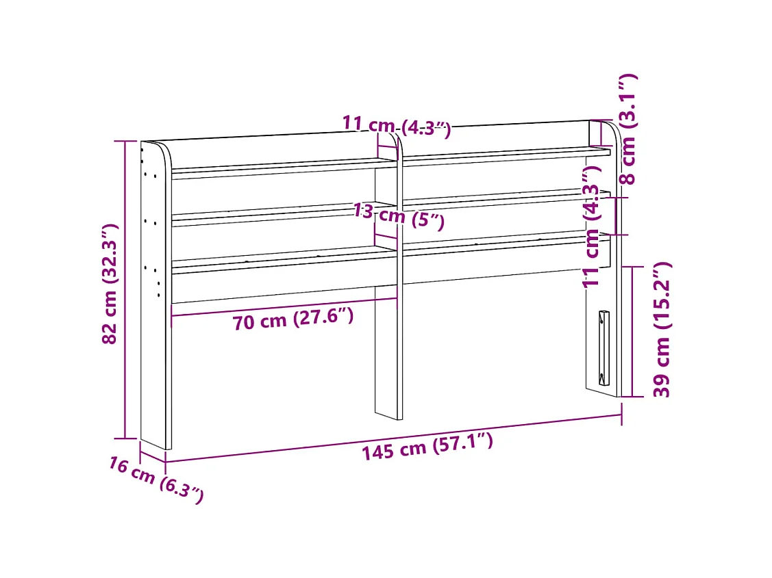 Tête de lit avec étagères 135 cm bois massif de pin