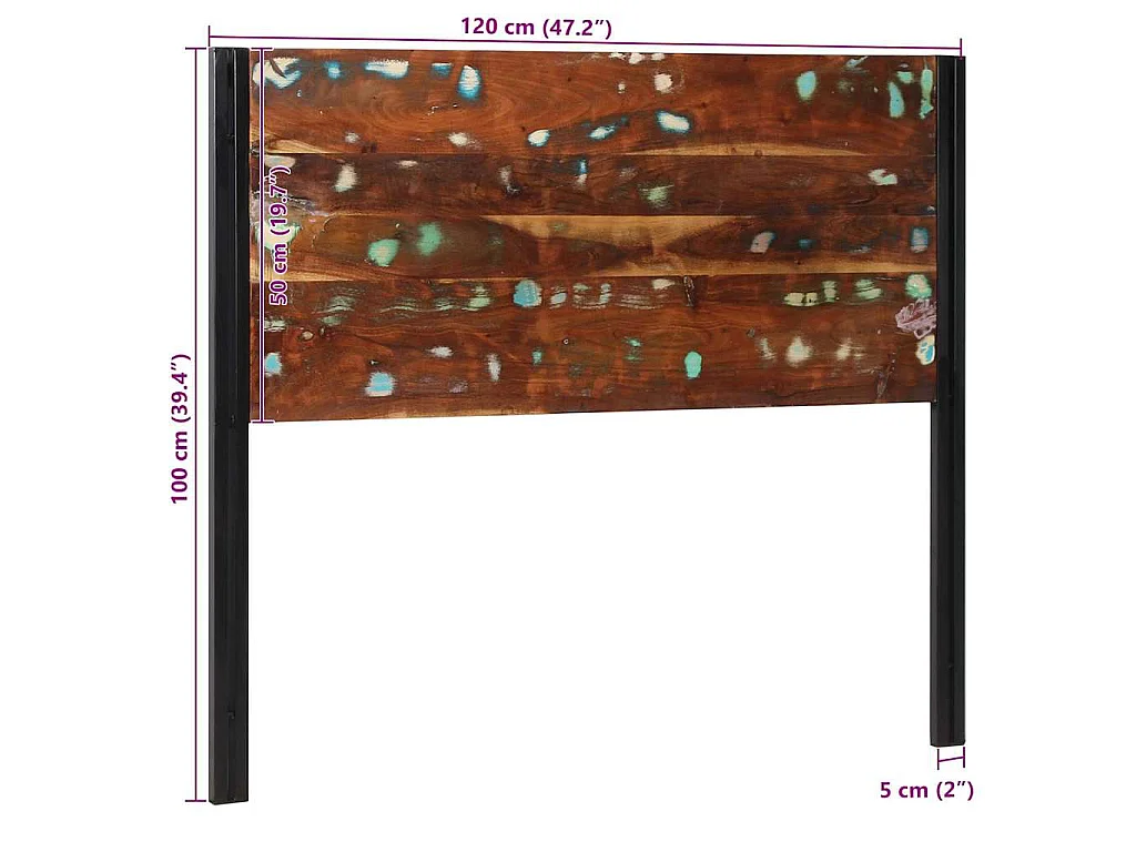 Tête de lit 120 cm bois massif récupéré et fer
