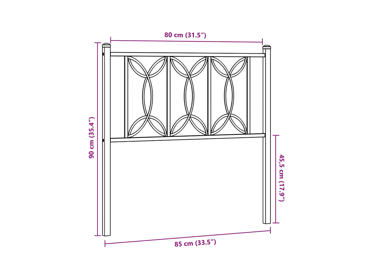 Hoofdbord 80 cm metaal wit