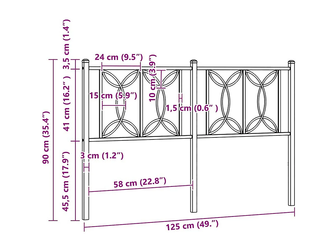 Tête de lit de remplacement métal noir 107 cm