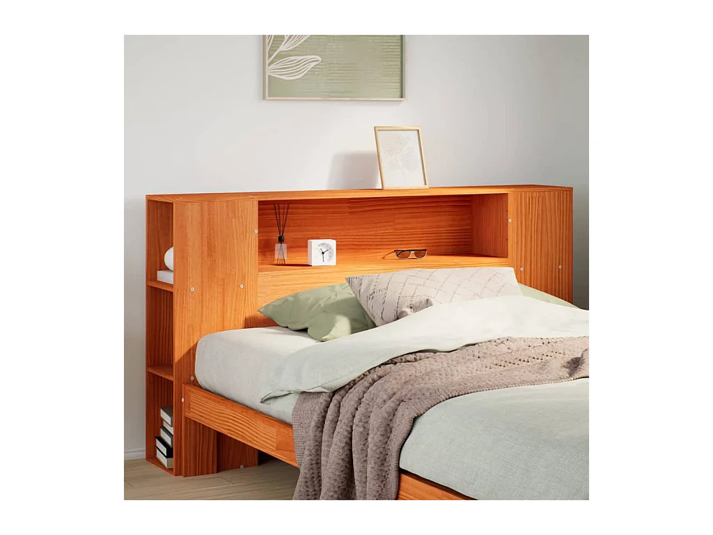 Tête de lit avec rangement cire marron 150cm bois massif de pin