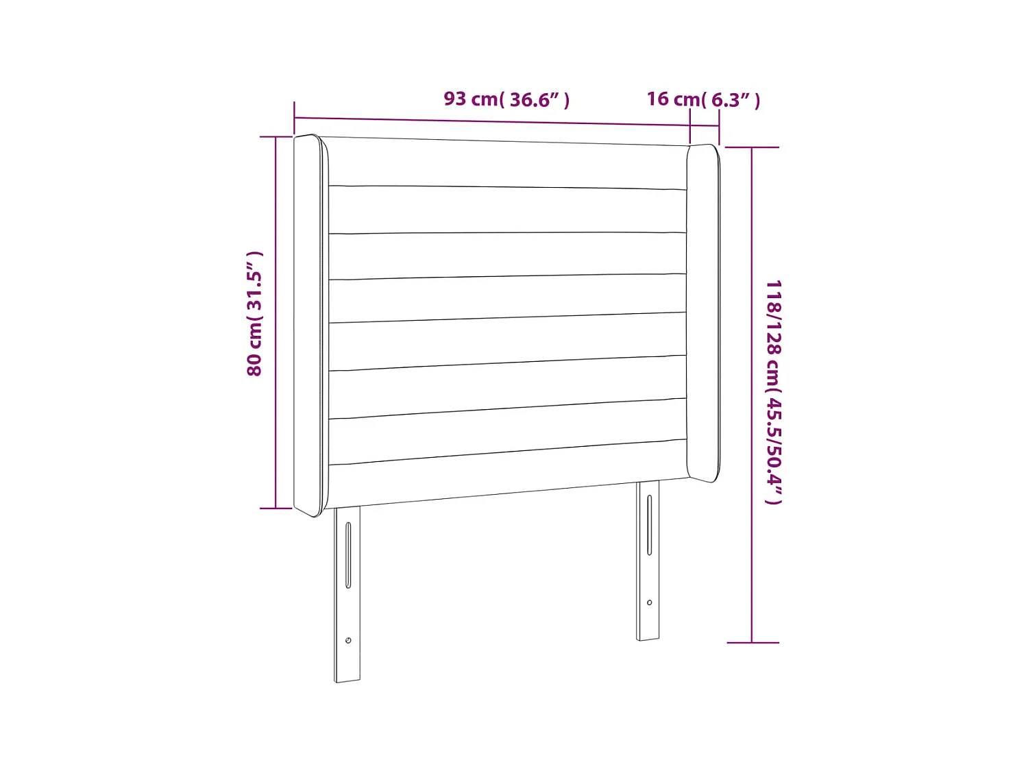 Hoofdbord met randen 93x16x118/128 cm stof taupe