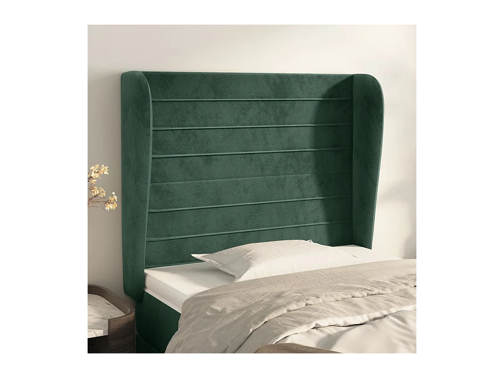 Tête de lit avec oreilles Vert foncé 93x23x118/128 cm Velours