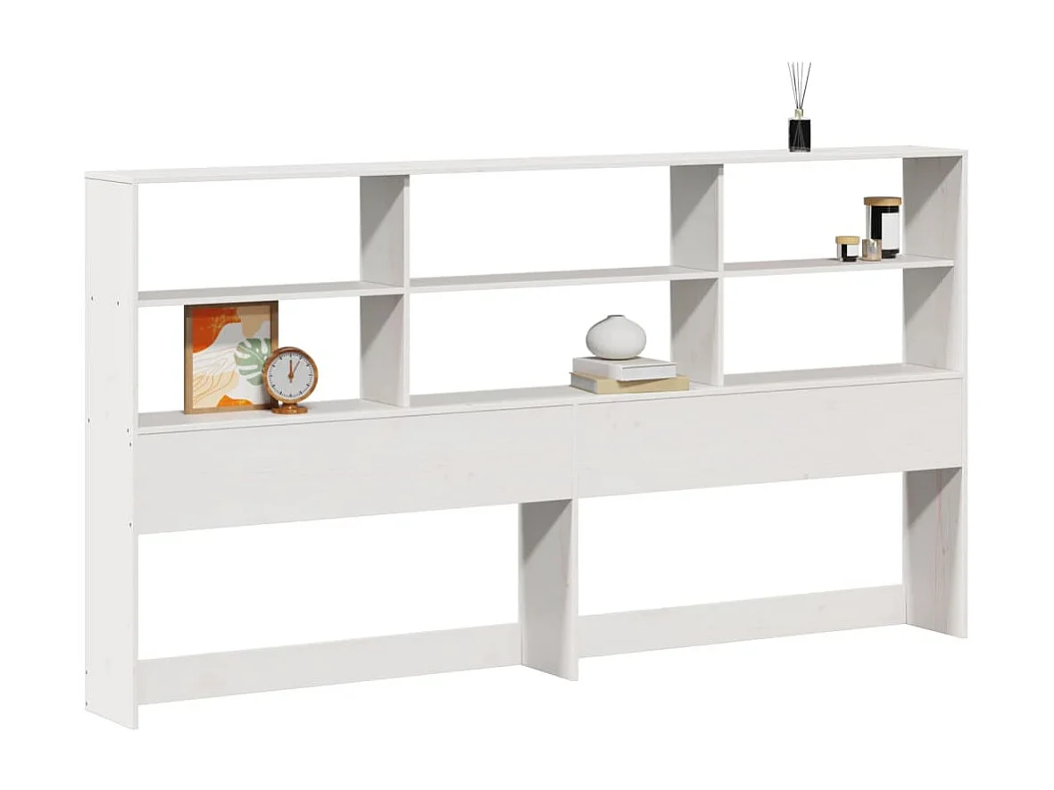 Cabeceira com arrumação 200 cm madeira de pinho maciça branco