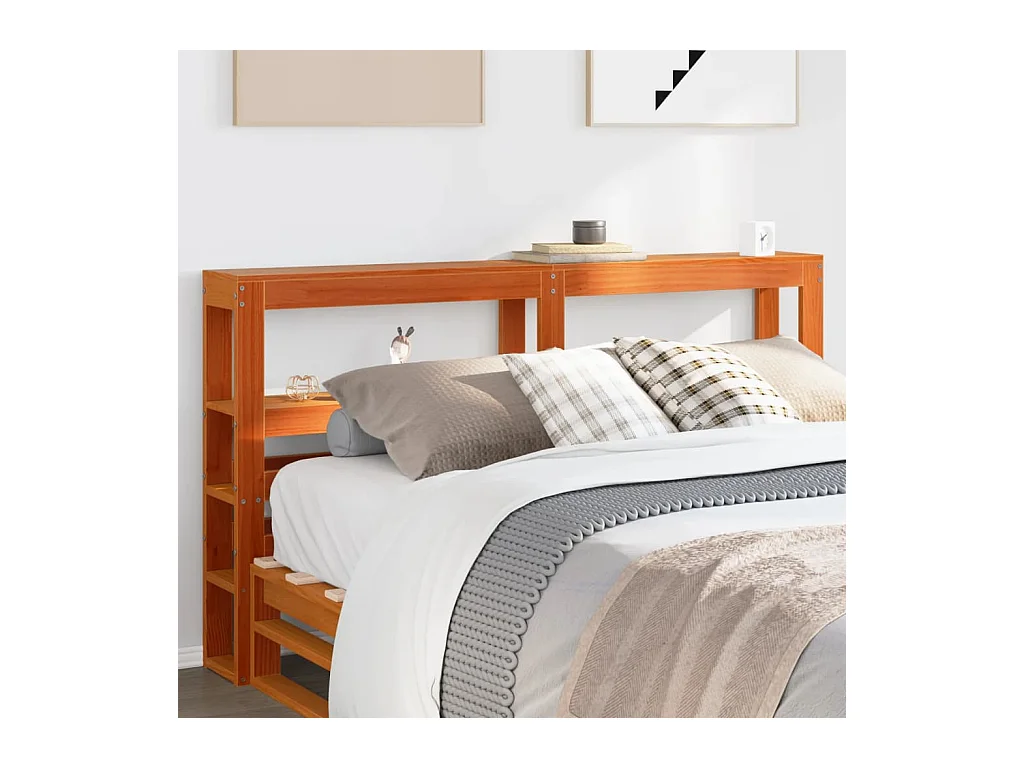 Tête de lit avec étagères marron cire 150 cm bois massif de pin