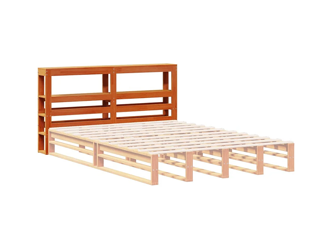 Hoofdbord met schappen 150 cm massief grenenhout wasbruin