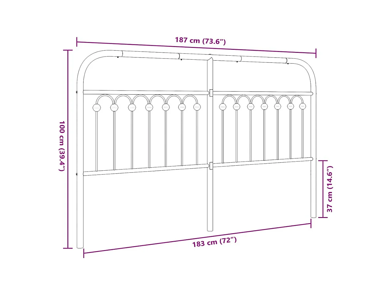 Hoofdbord 180 cm metaal zwart