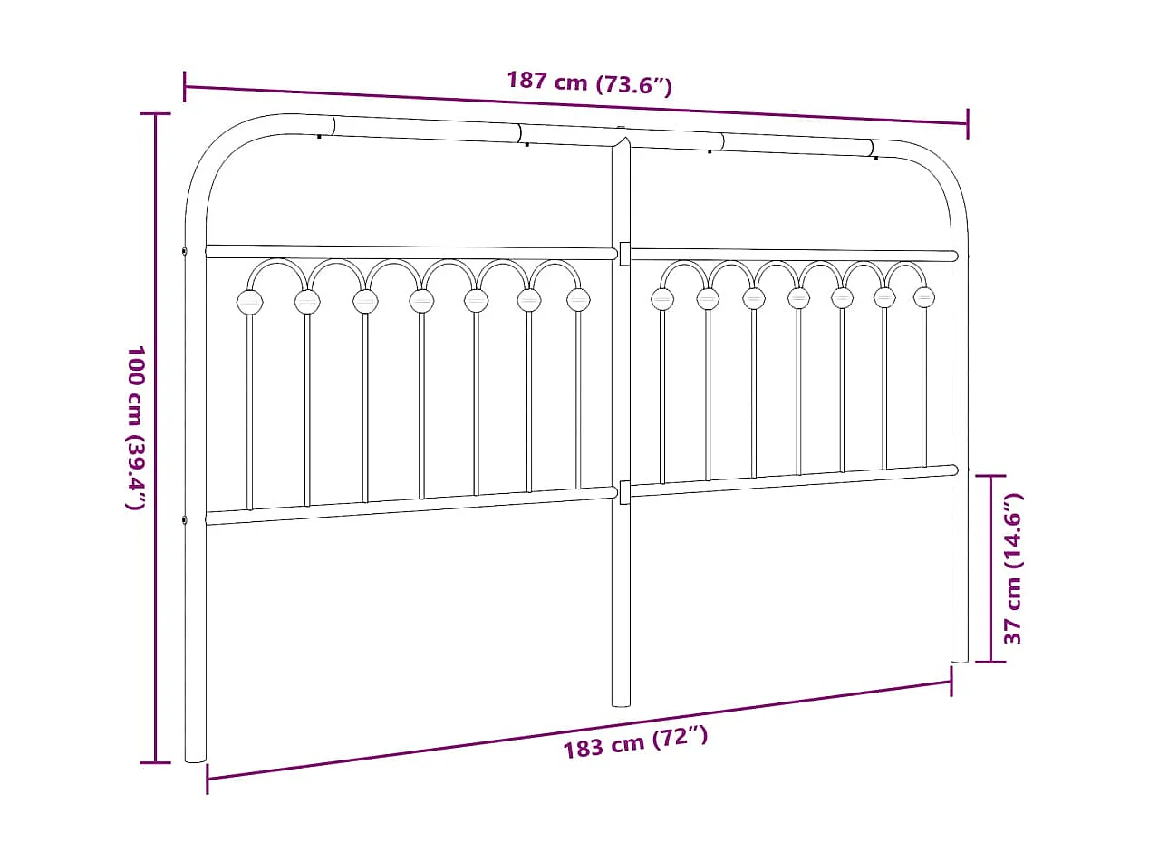 Hoofdbord 180 cm metaal zwart