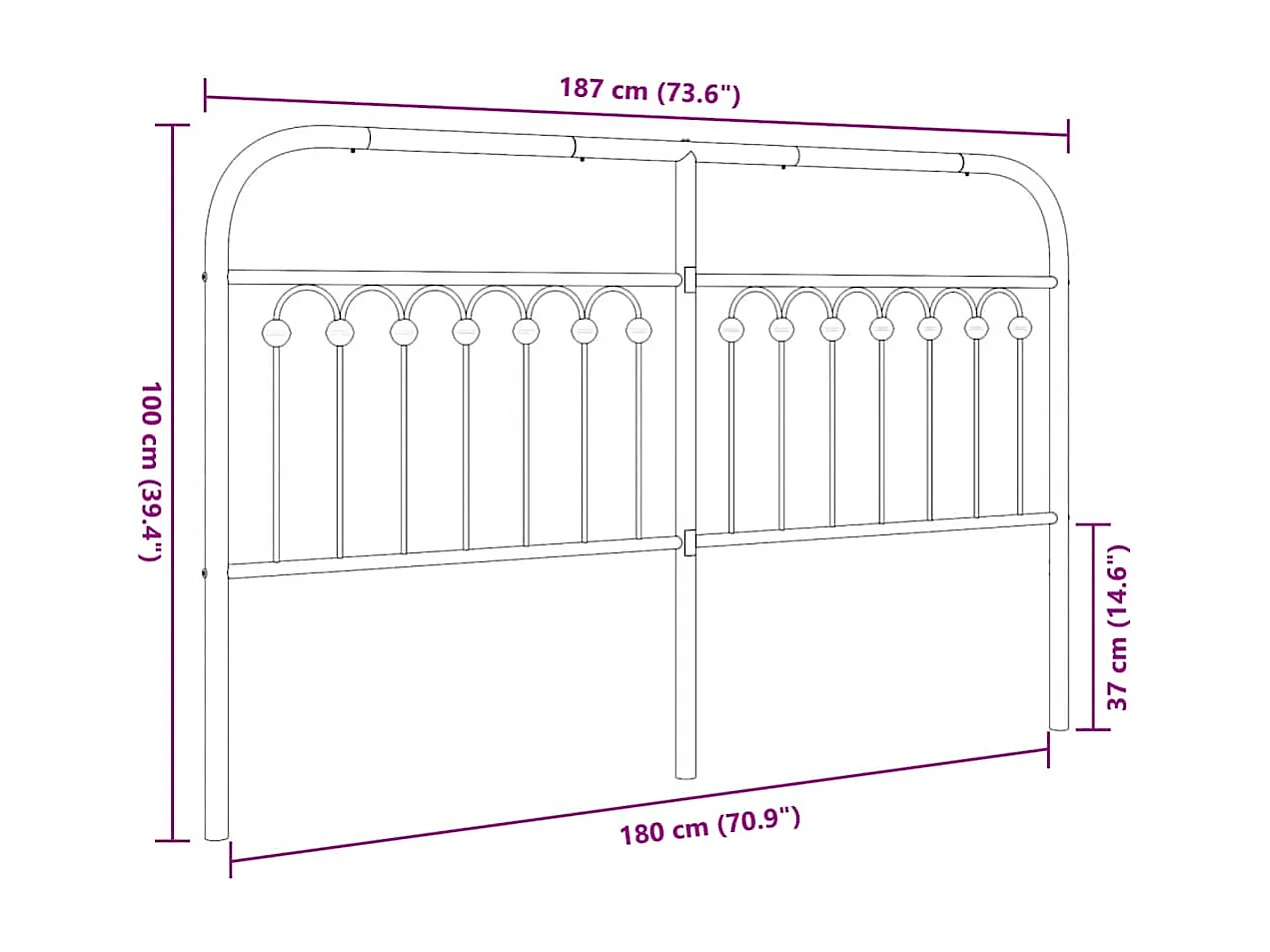 Vervangend hoofdbord 180 cm metaal zwart