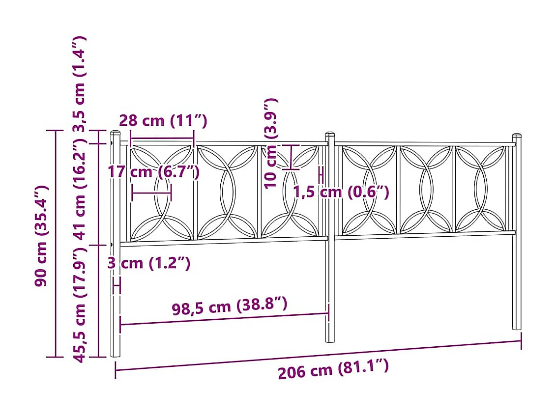 Vervangend hoofdbord 200 cm metaal zwart
