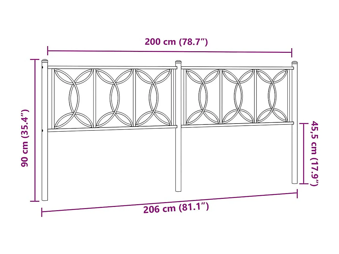 Vervangend hoofdbord 200 cm metaal zwart
