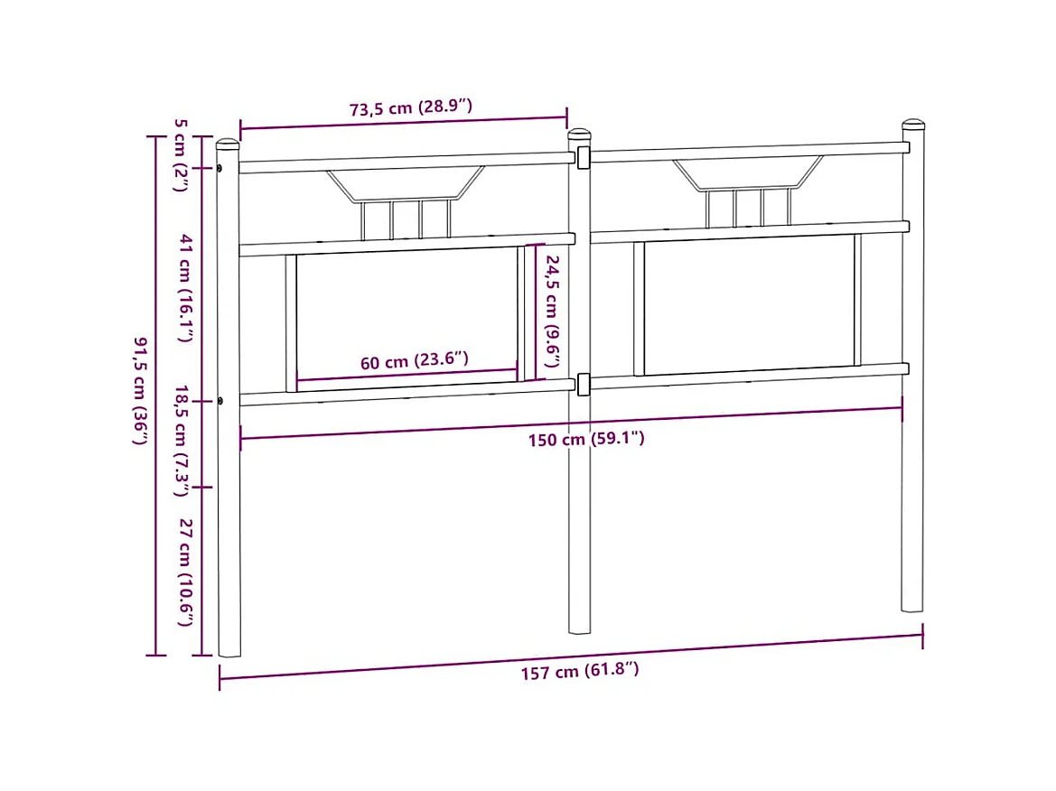 Cabecero de madera de ingeniería y acero roble ahumado 150 cm