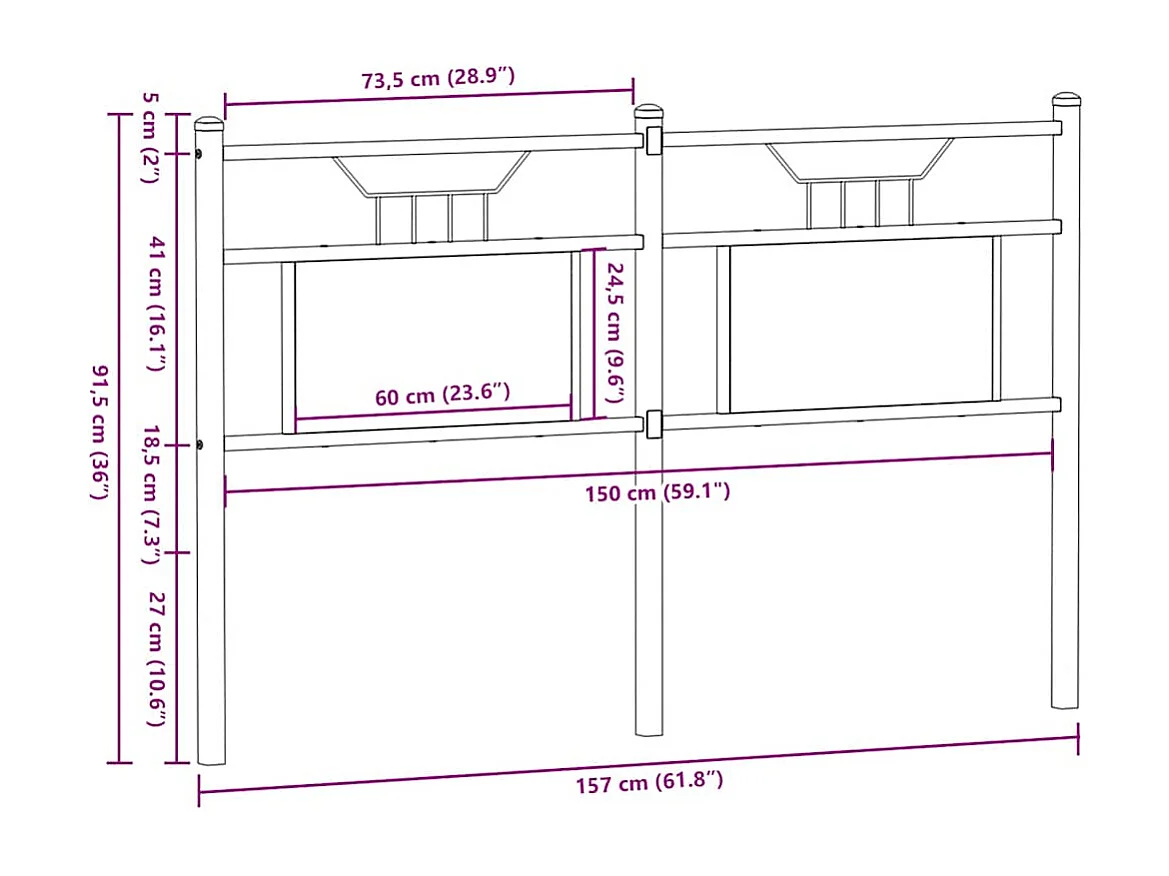 Tête de lit chêne fumé 150 cm bois d'ingénierie et acier