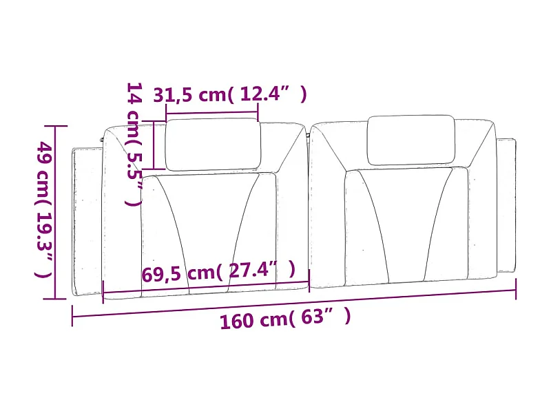 Hoofdbordkussen "Viana" 160 cm kunstleer grijs