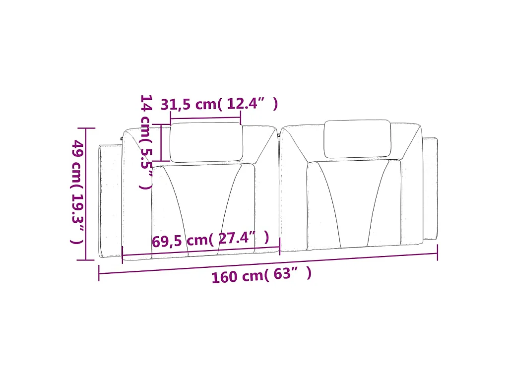 Hoofdbordkussen "Viana" 160 cm kunstleer grijs