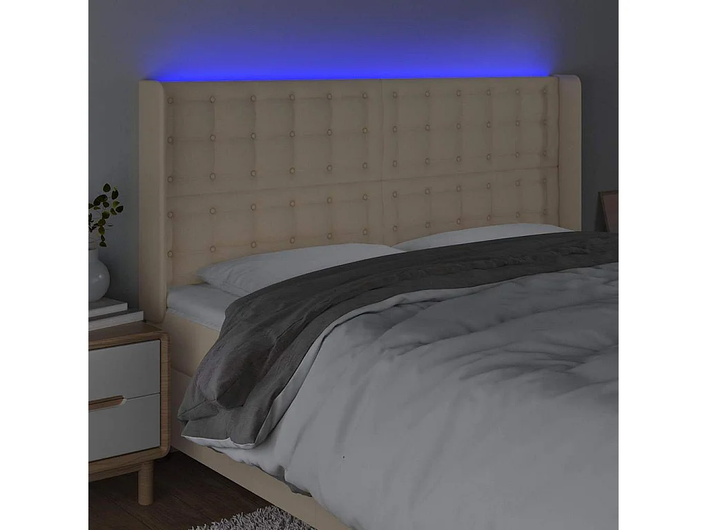 LED Kopfteil Creme 163x16x118/128 cm Stoff