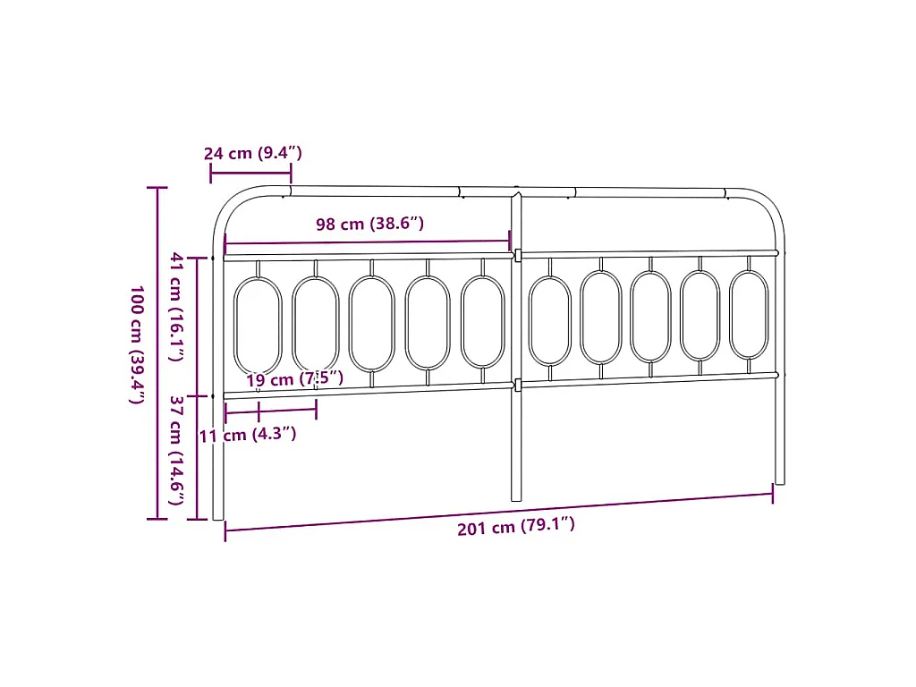Tête de lit de remplacement métal blanc 200 cm