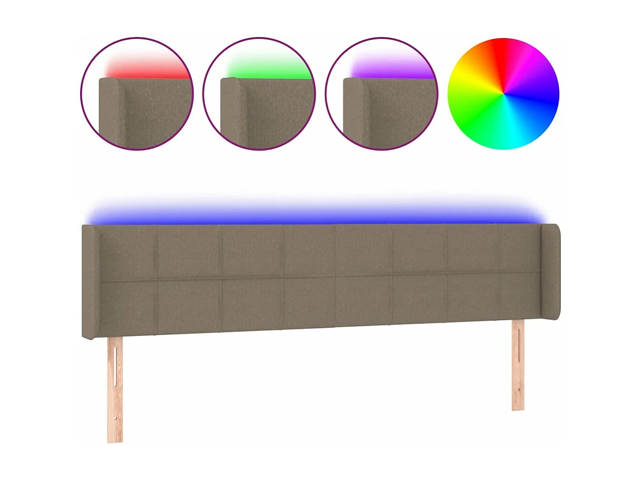 Cabecero con LED de tela gris taupe 203x16x78/88 cm