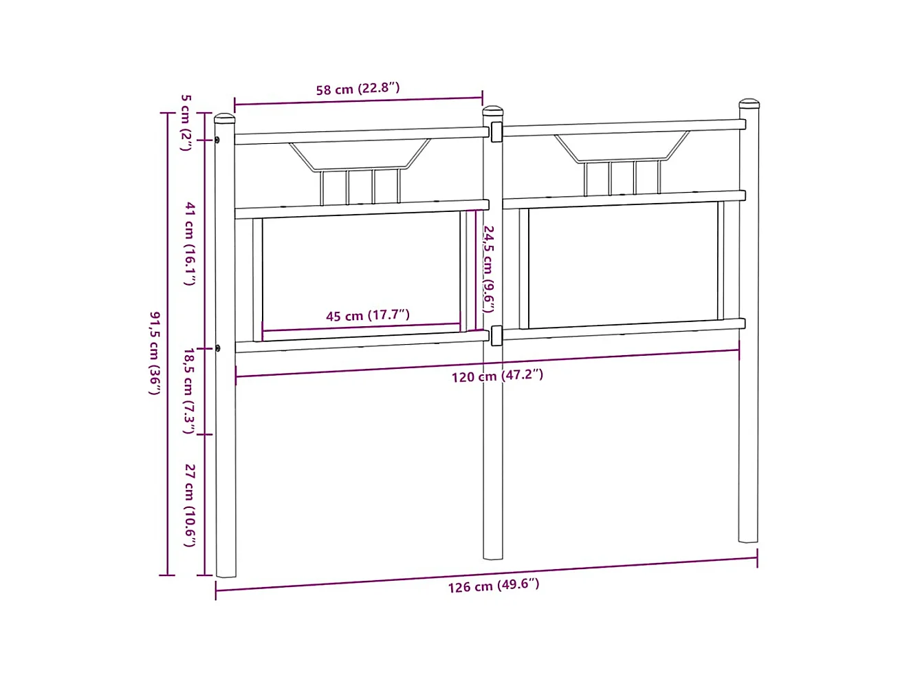 Tête de lit chêne sonoma 120 cm bois d'ingénierie et acier