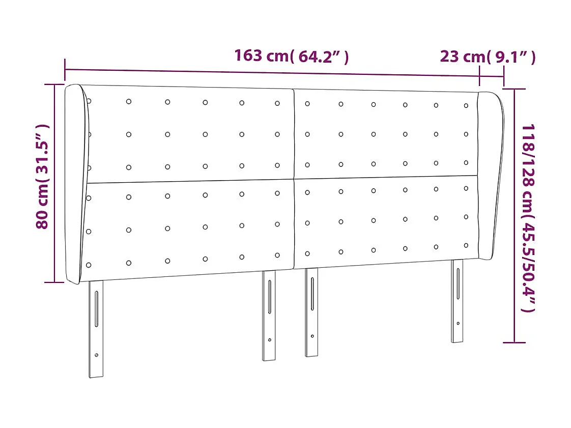 Hoofdbord met randen 163x23x118/128 cm fluweel donkerblauw