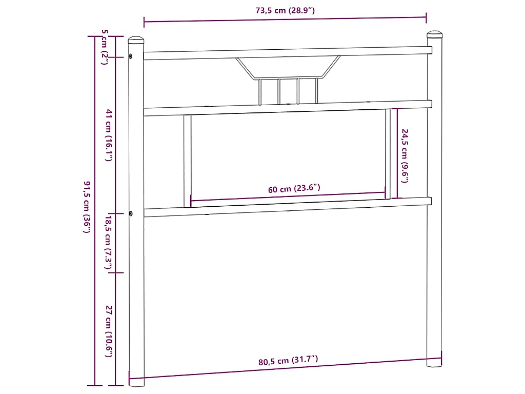 Tête de lit de remplacement chêne marron 75 cm bois d'ingénierie et acier