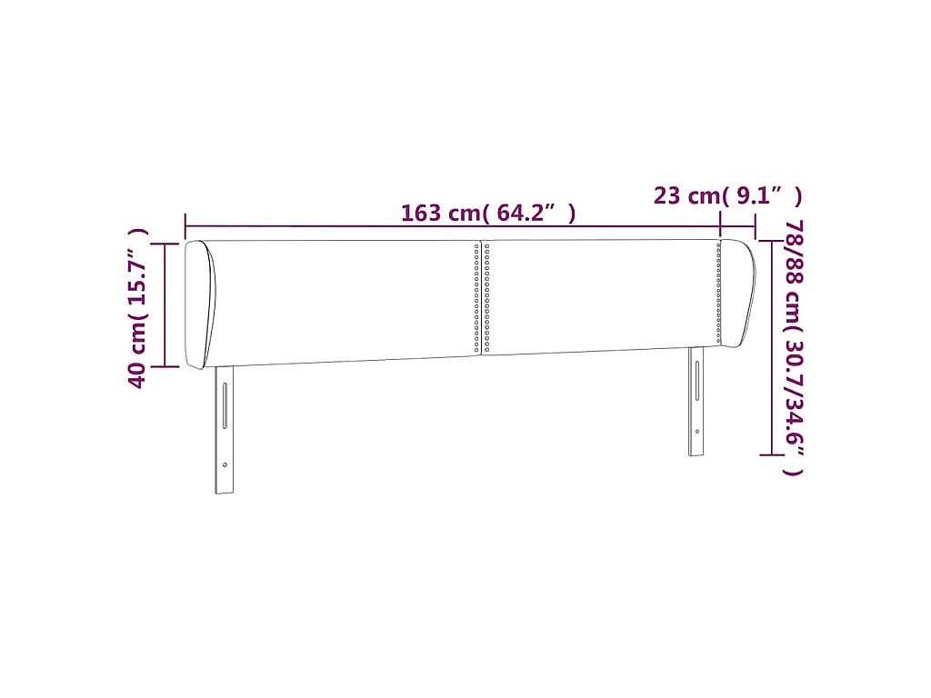 Testiera ad Orecchio Rosa 163x23x78/88 cm in Velluto