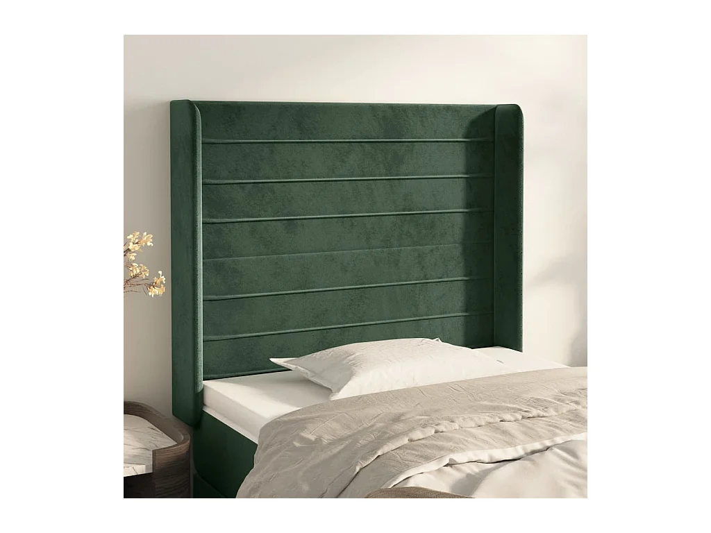Tête de lit avec oreilles Vert foncé 93x16x118/128 cm Velours