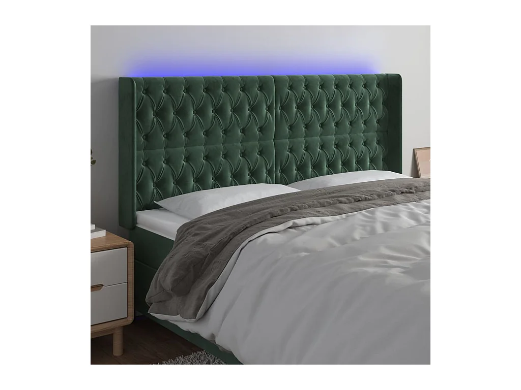 Testiera a LED Verde Scuro 183x16x118/128 cm in Velluto