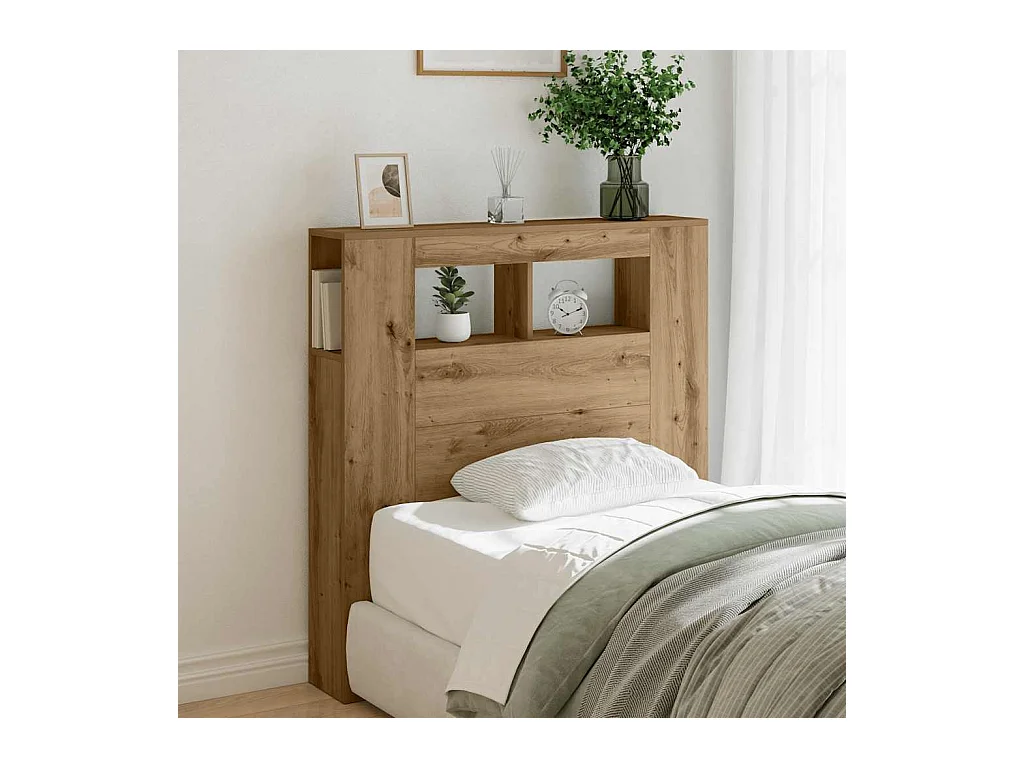 Hoofdeinde met LED 100x18,5x103,5 cm hout artisanaal eikenkleur