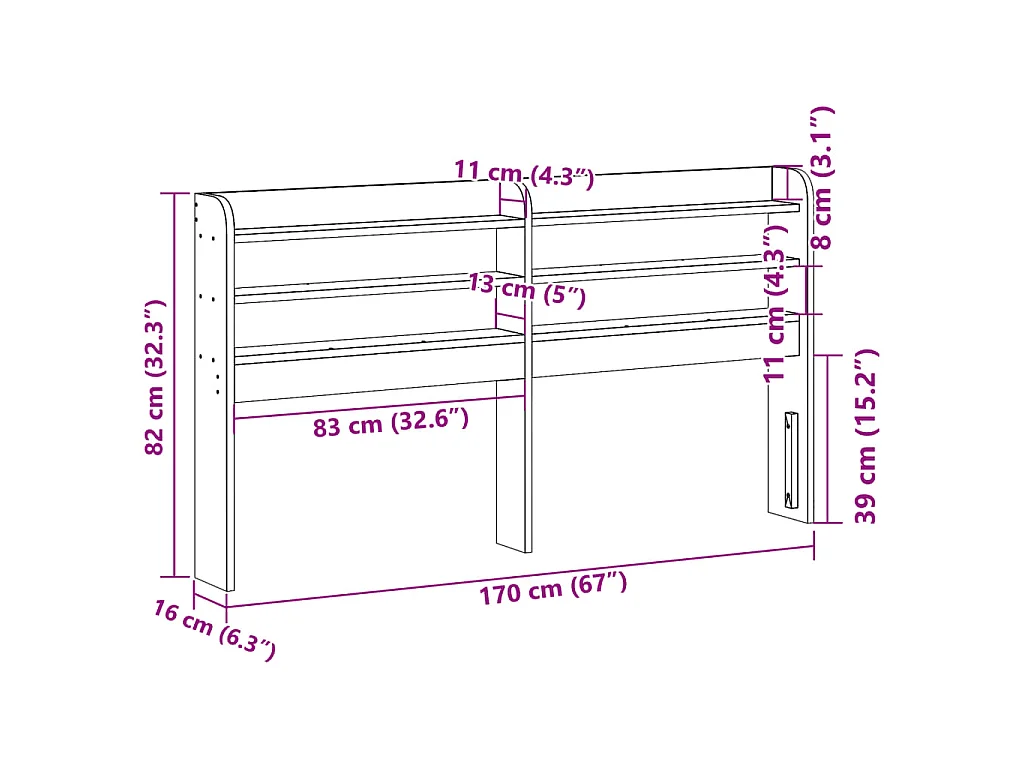 Cabecero de cama con estantes madera maciza pino marrón 160 cm