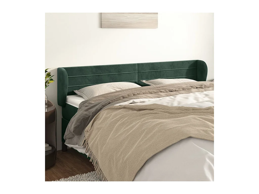 Tête de lit avec oreilles Vert foncé 183x23x78/88 cm Velours