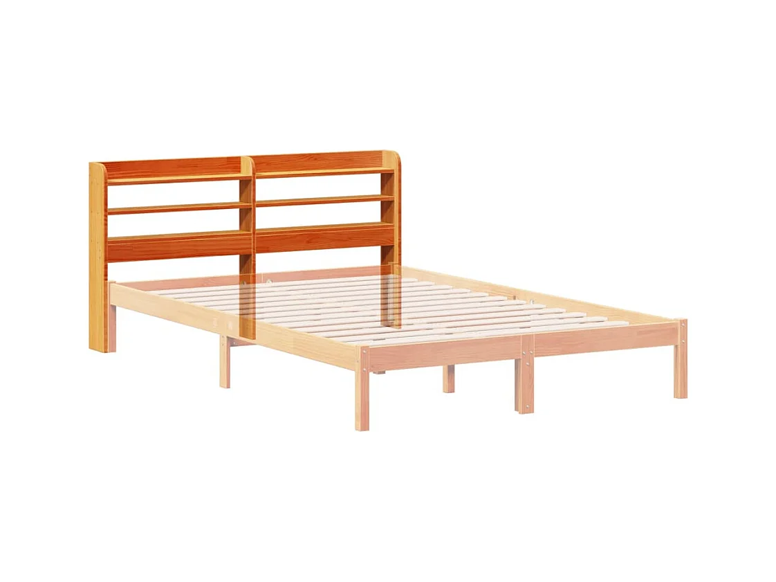 Hoofdbord met schappen 150 cm massief grenenhout wasbruin