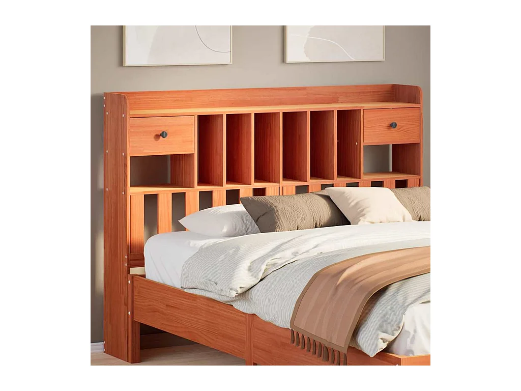 Tête de lit avec rangement cire marron 140cm bois massif de pin