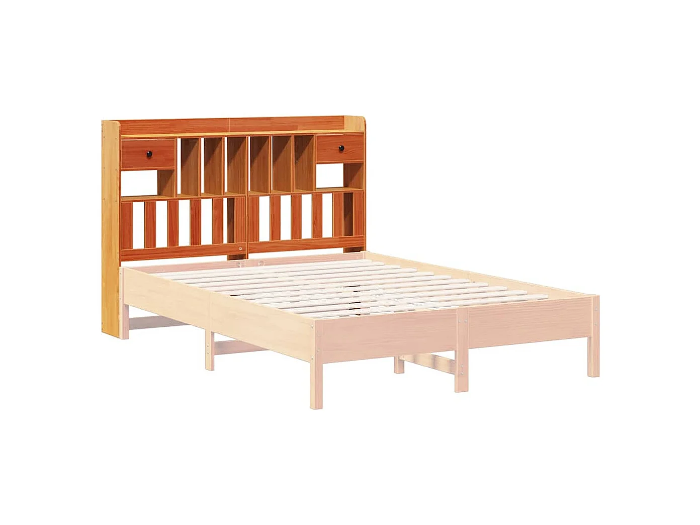 Tête de lit avec rangement cire marron 140cm bois massif de pin